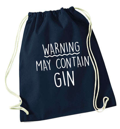 Warning may contain gin navy drawstring bag