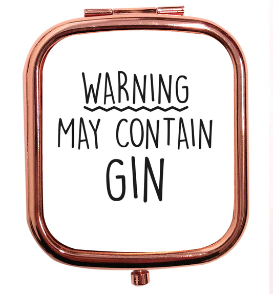 Warning may contain gin rose gold square pocket mirror