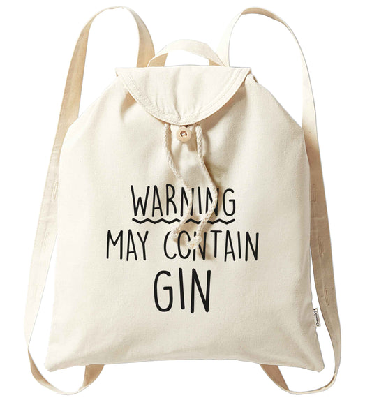 Warning may contain gin organic cotton backpack tote with wooden buttons in natural