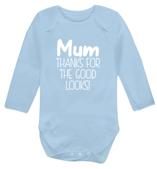 Mum thanks for the good looks! baby vest long sleeved pale blue 6-12 months