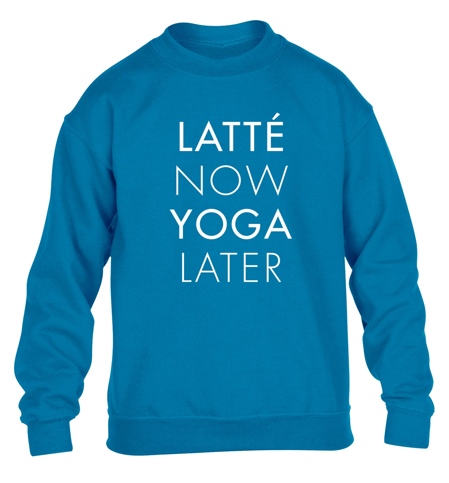 Latte now yoga later children's blue sweater 12-14 Years