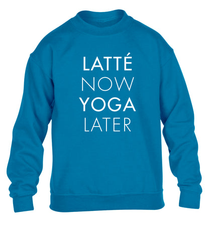 Latte now yoga later children's blue sweater 12-14 Years