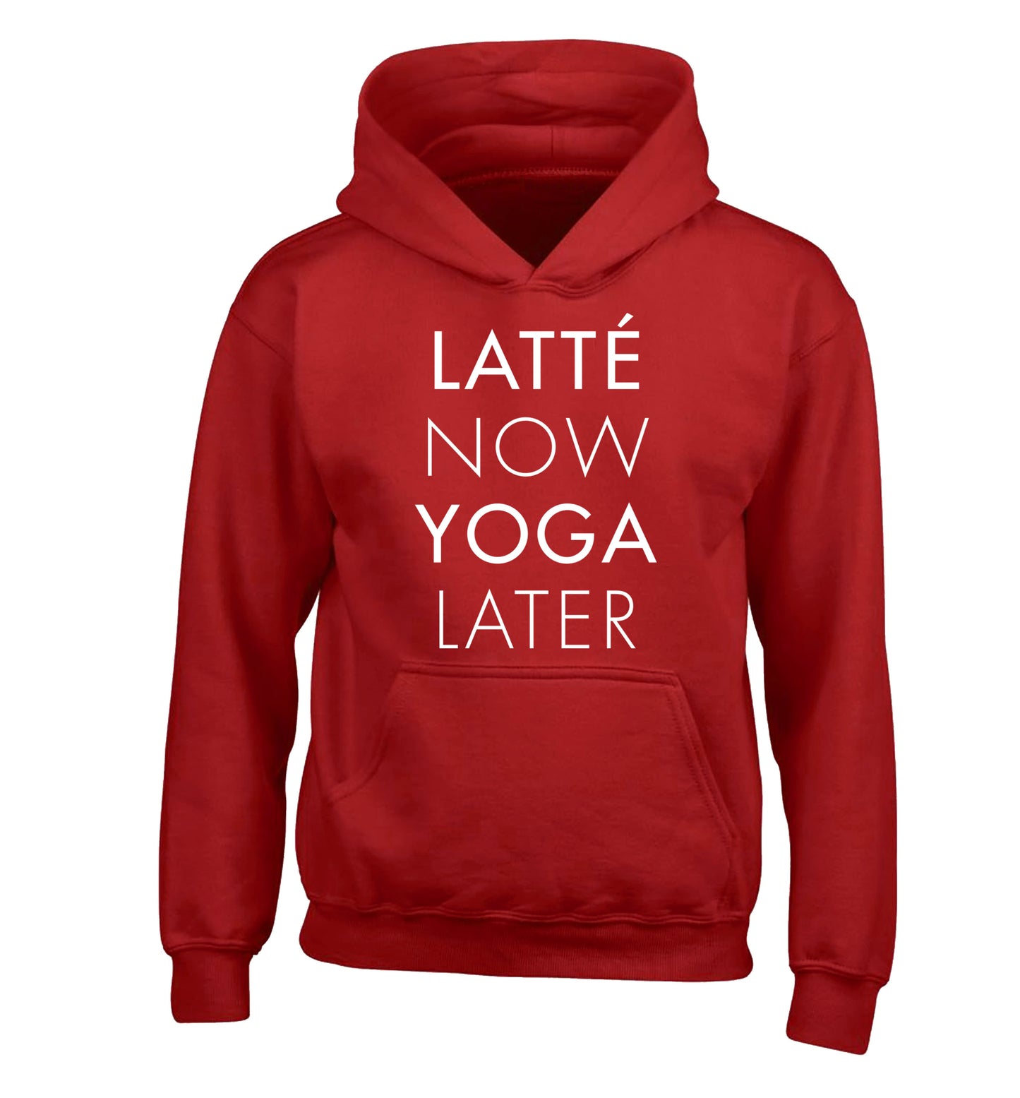 Latte now yoga later children's red hoodie 12-14 Years