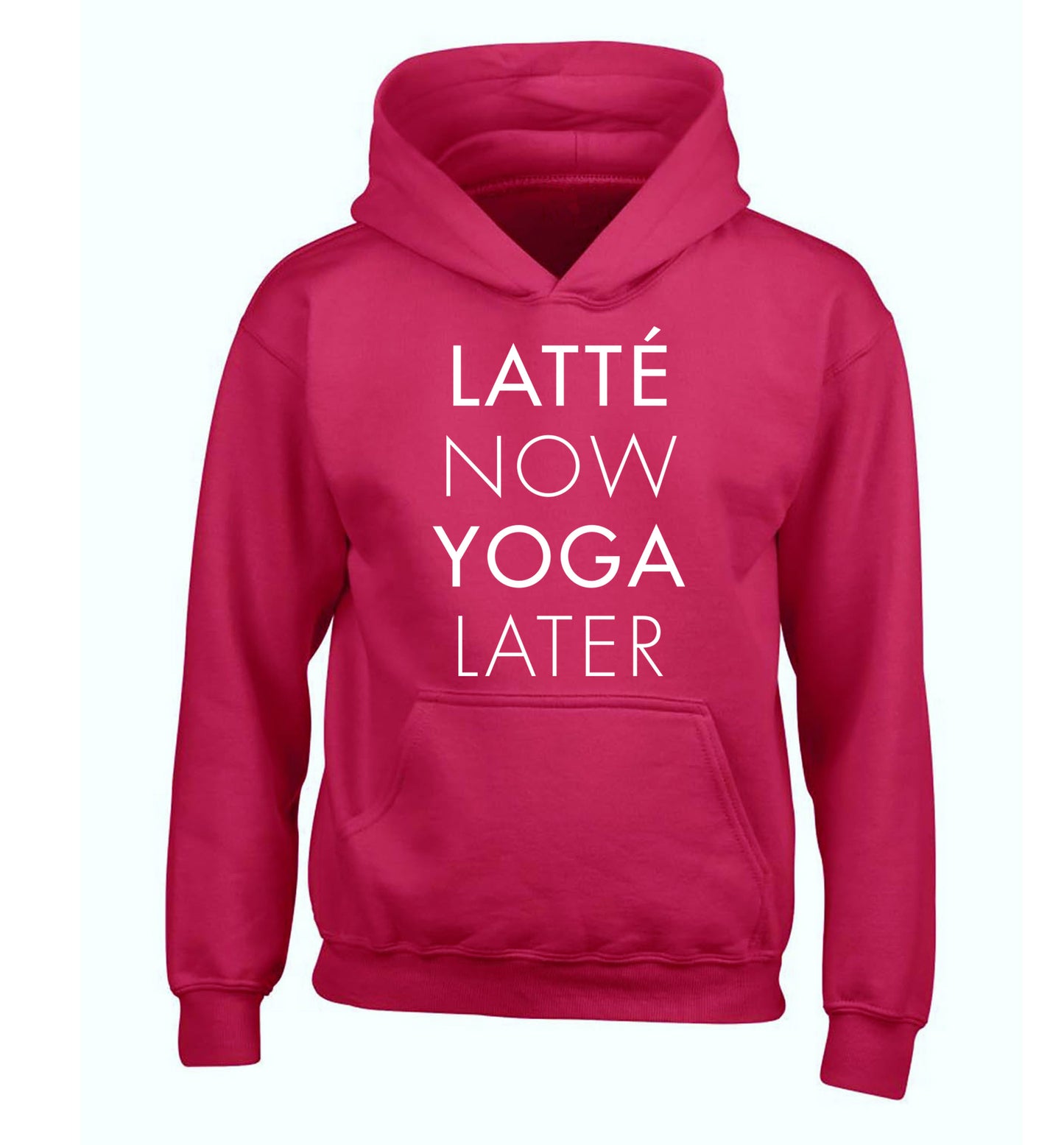 Latte now yoga later children's pink hoodie 12-14 Years