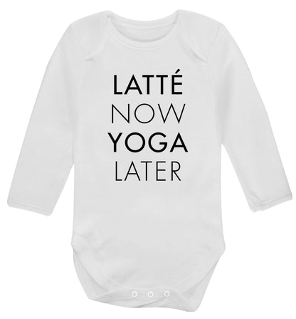 Latte now yoga later Baby Vest long sleeved white 6-12 months