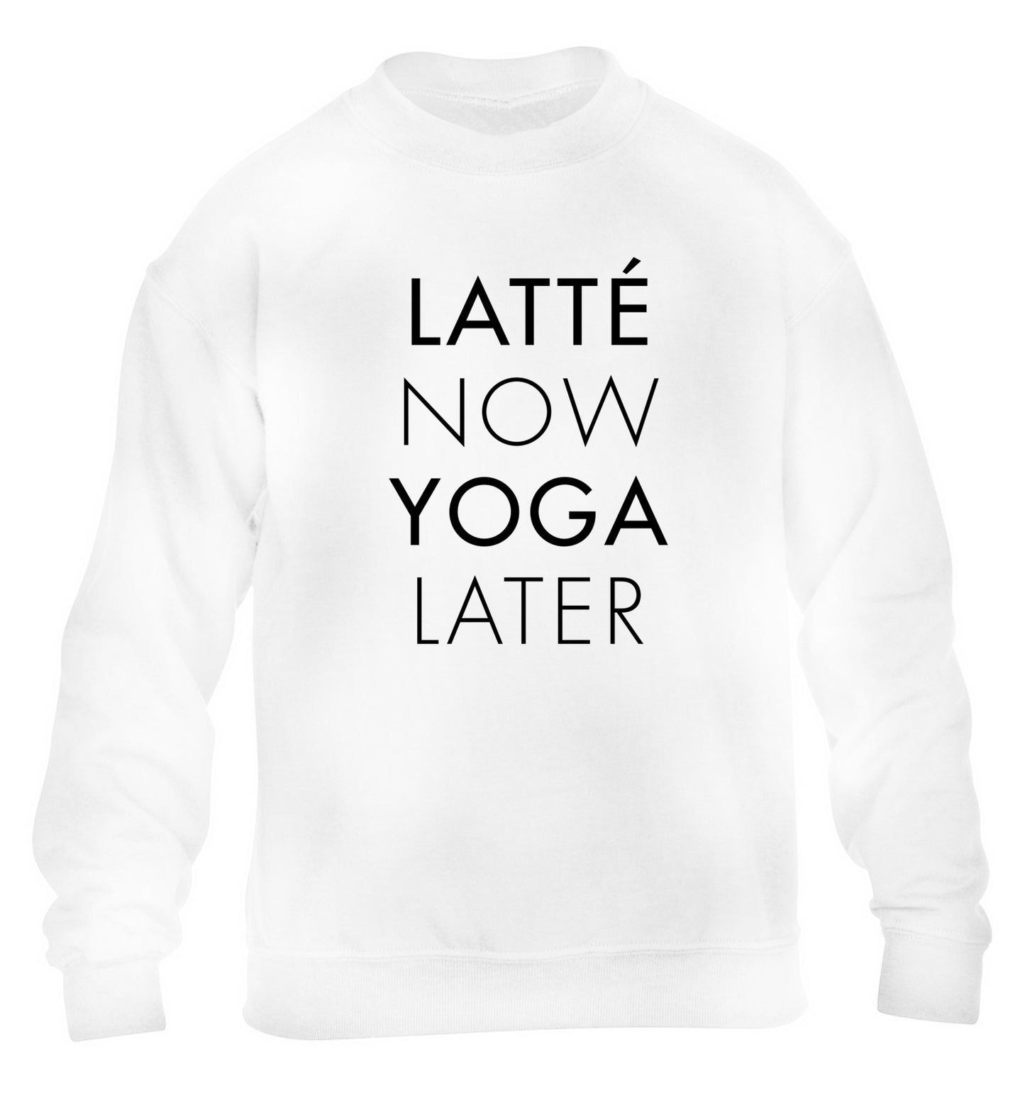 Latte now yoga later children's white sweater 12-14 Years