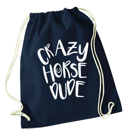 Crazy horse dude navy drawstring bag