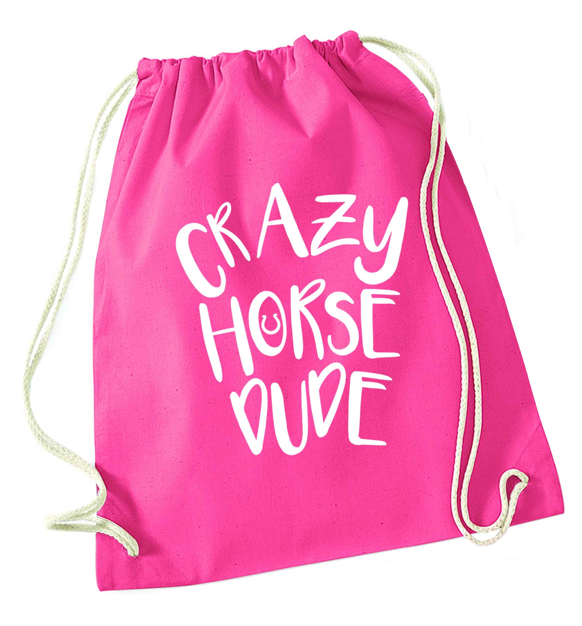 Crazy horse dude pink drawstring bag