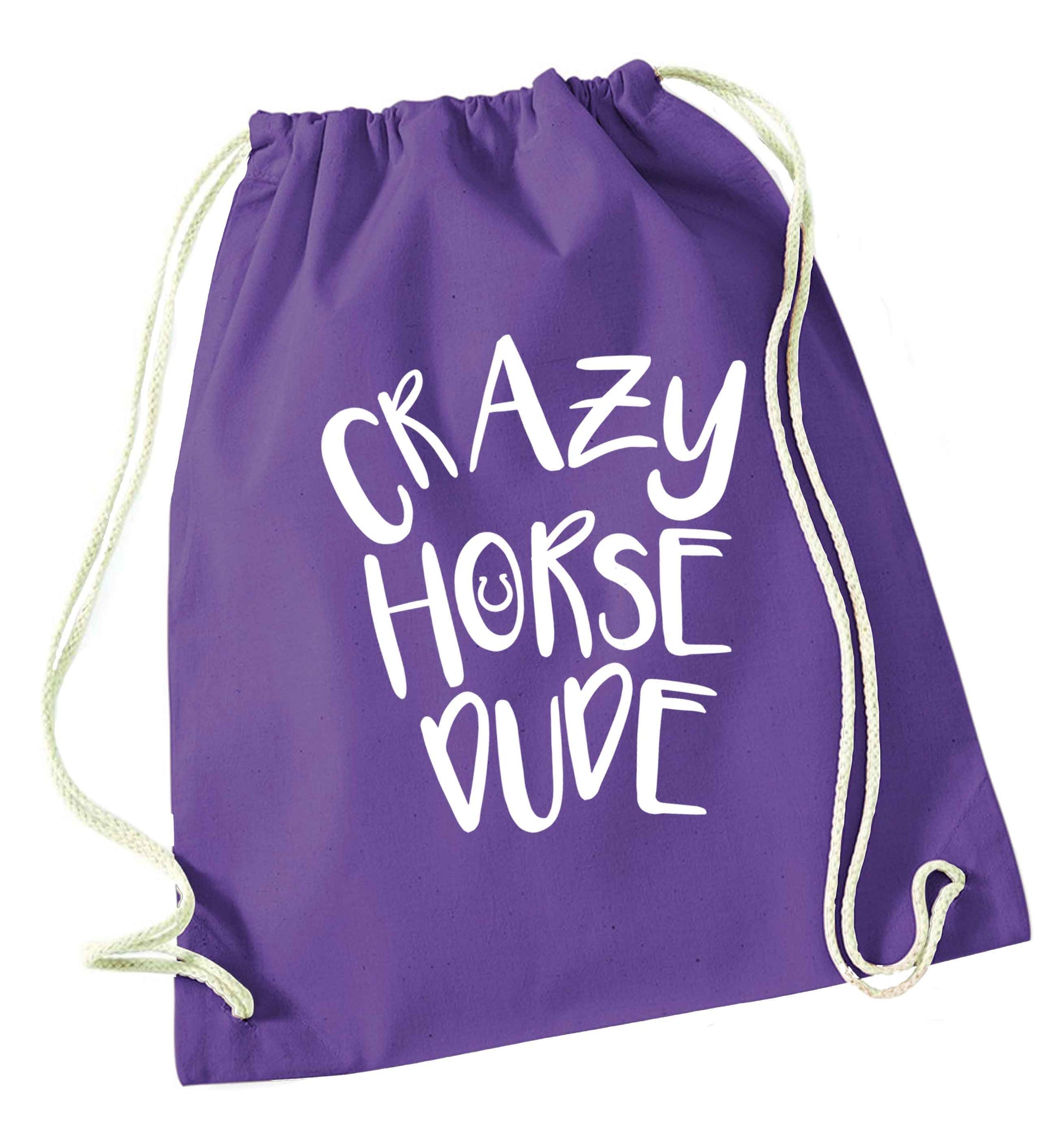 Crazy horse dude purple drawstring bag
