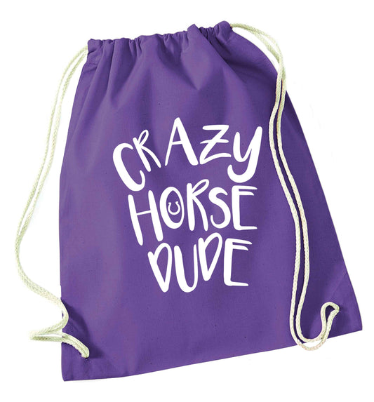 Crazy horse dude purple drawstring bag