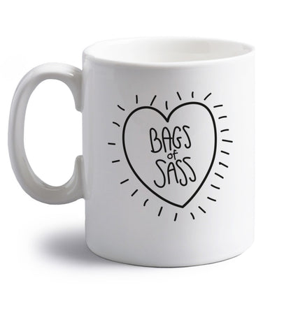 Bags of sass right handed white ceramic mug 