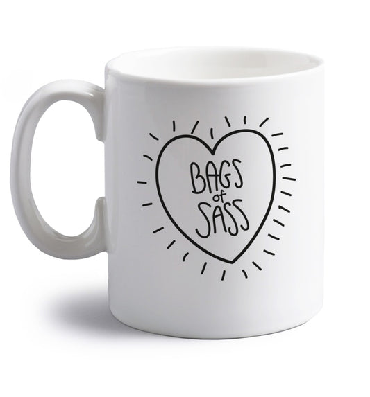 Bags of sass right handed white ceramic mug 
