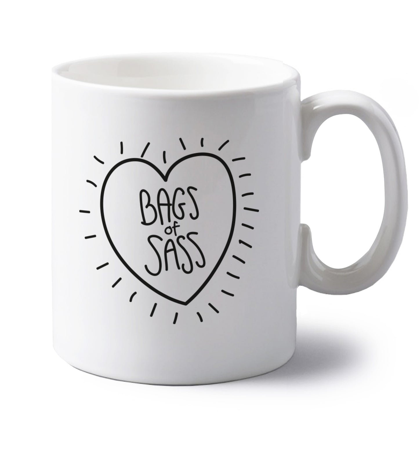 Bags of sass left handed white ceramic mug 