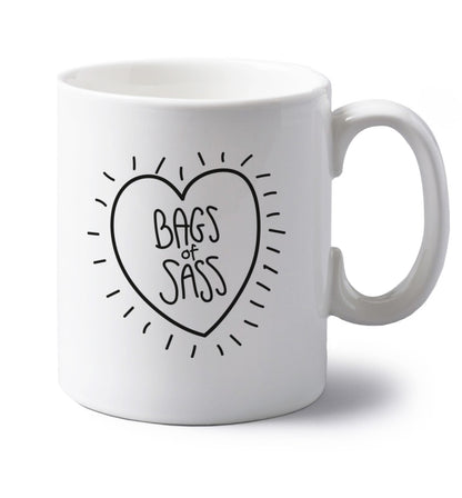 Bags of sass left handed white ceramic mug 