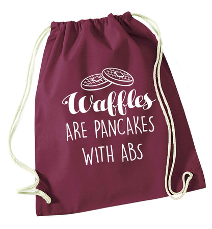 Waffles are just pancakes with abs maroon drawstring bag