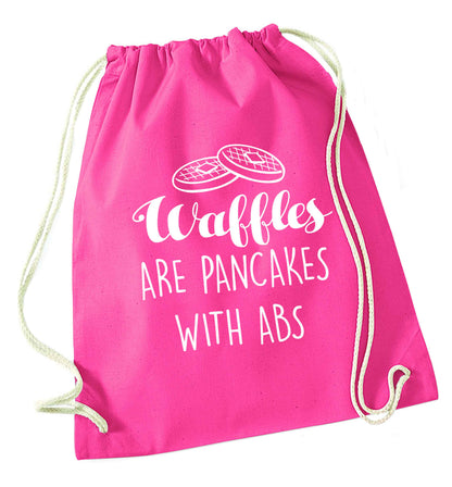 Waffles are just pancakes with abs pink drawstring bag