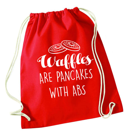 Waffles are just pancakes with abs red drawstring bag 