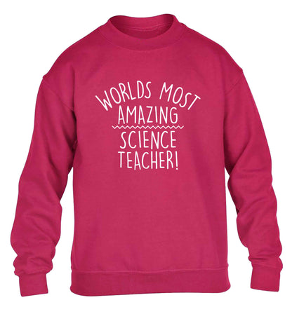 Worlds most amazing science teacher children's pink sweater 12-13 Years