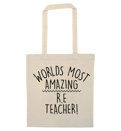 Worlds most amazing R.E teacher natural tote bag