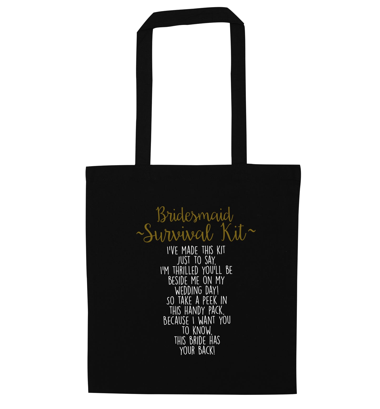 Bridesmaid survival kit black tote bag