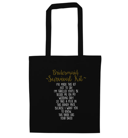 Bridesmaid survival kit black tote bag