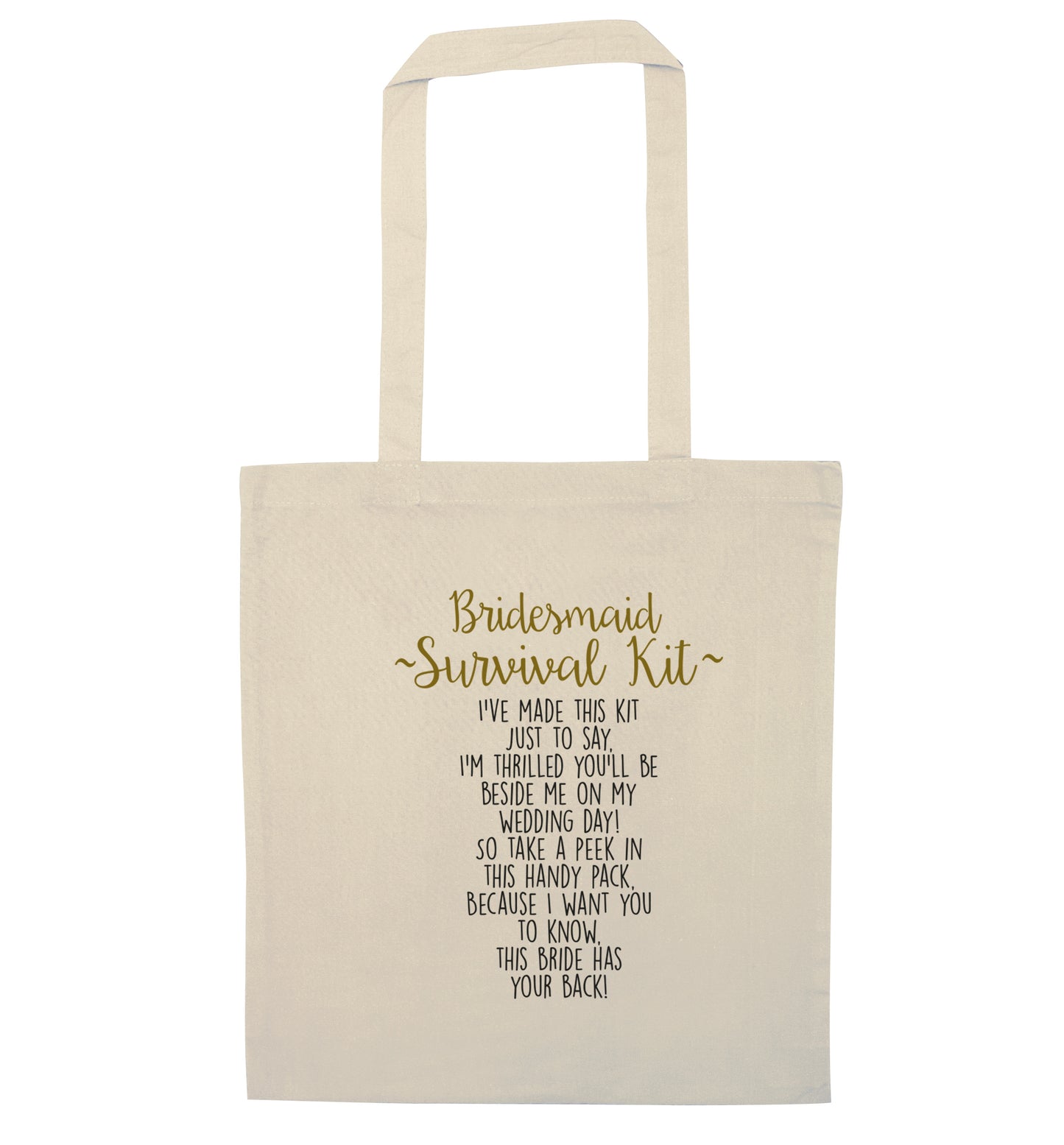 Bridesmaid survival kit natural tote bag
