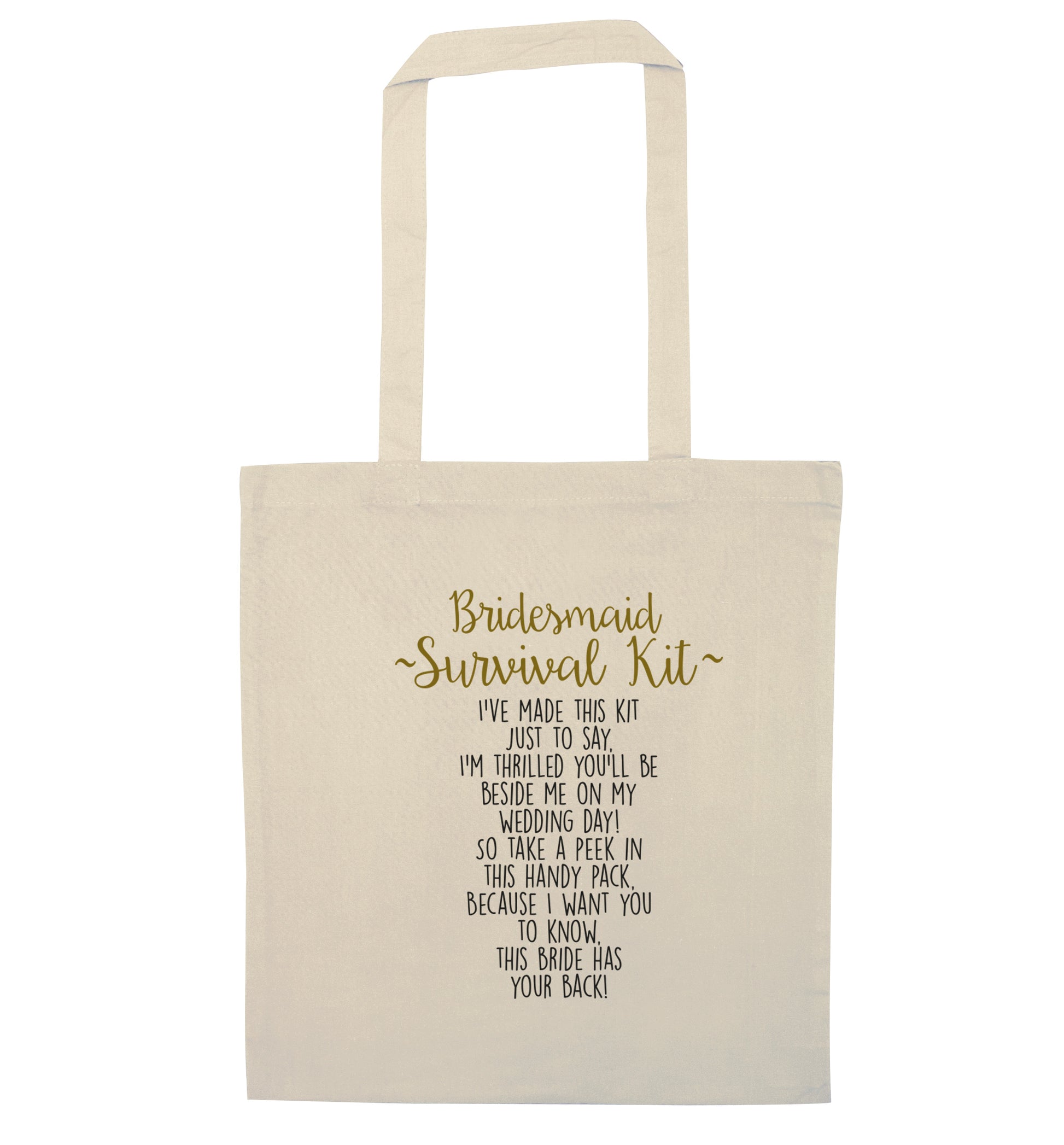 Bridesmaid survival kit natural tote bag