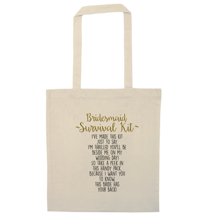Bridesmaid survival kit natural tote bag