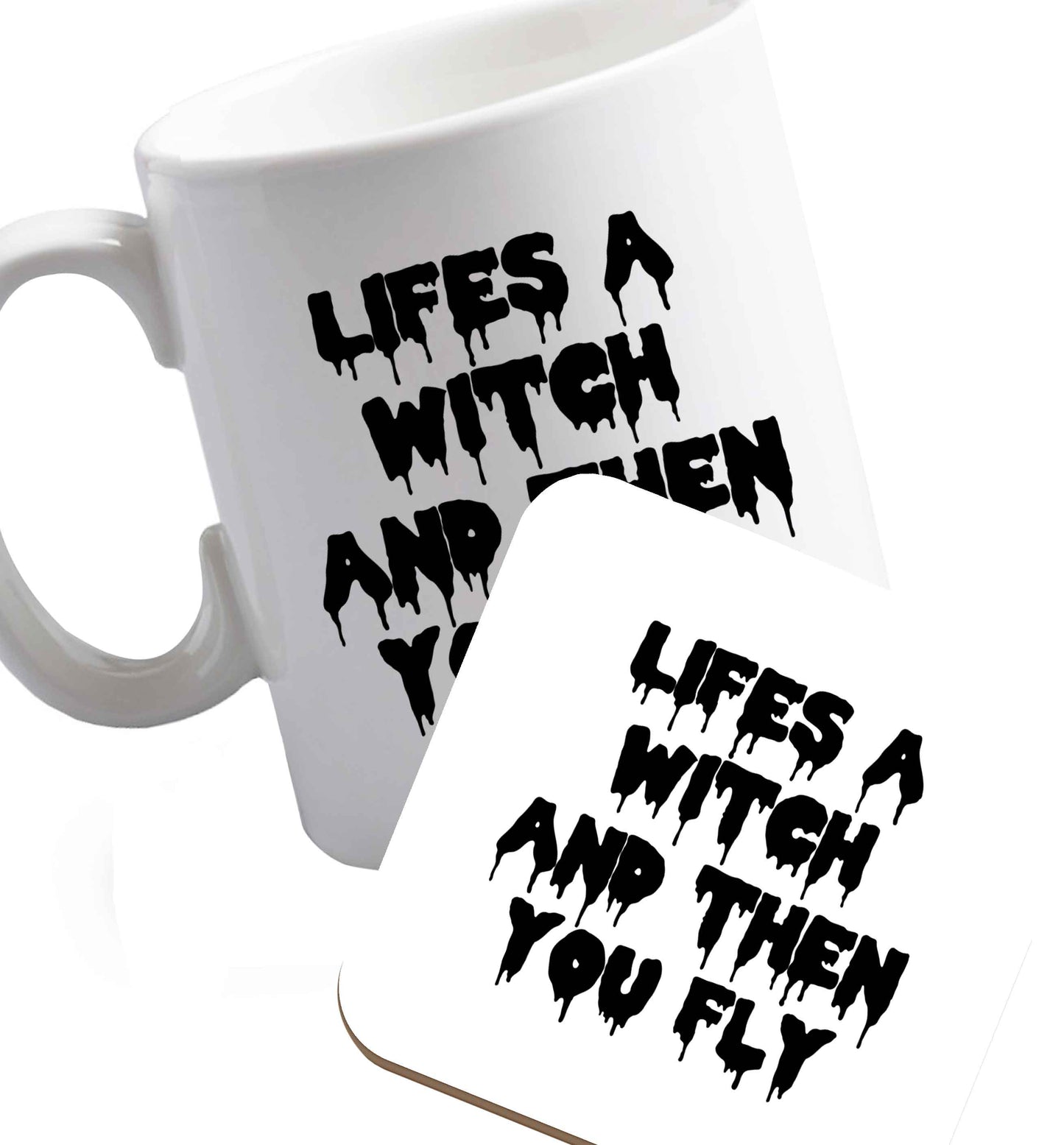 10 oz Favourite Type Pan Pancake ceramic mug and coaster set right handed
