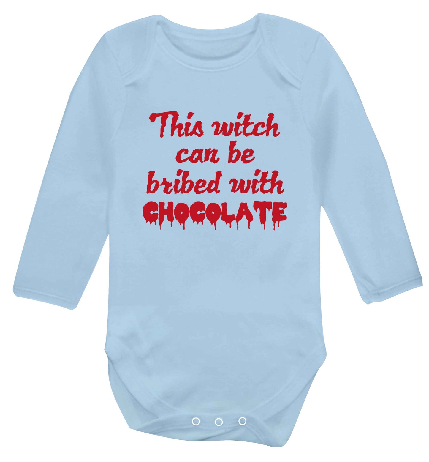 This witch can be bribed with chocolate baby vest long sleeved pale blue 6-12 months