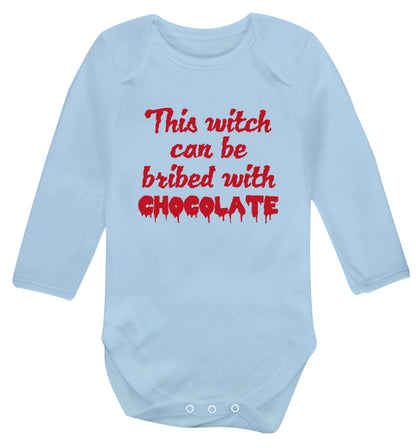 This witch can be bribed with chocolate baby vest long sleeved pale blue 6-12 months