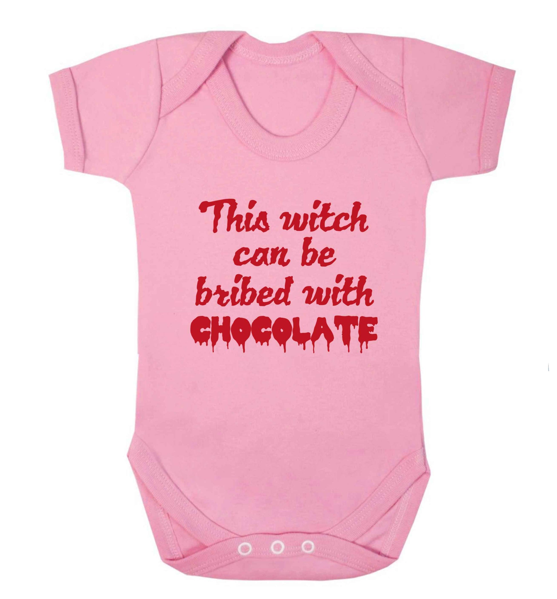 This witch can be bribed with chocolate baby vest pale pink 18-24 months