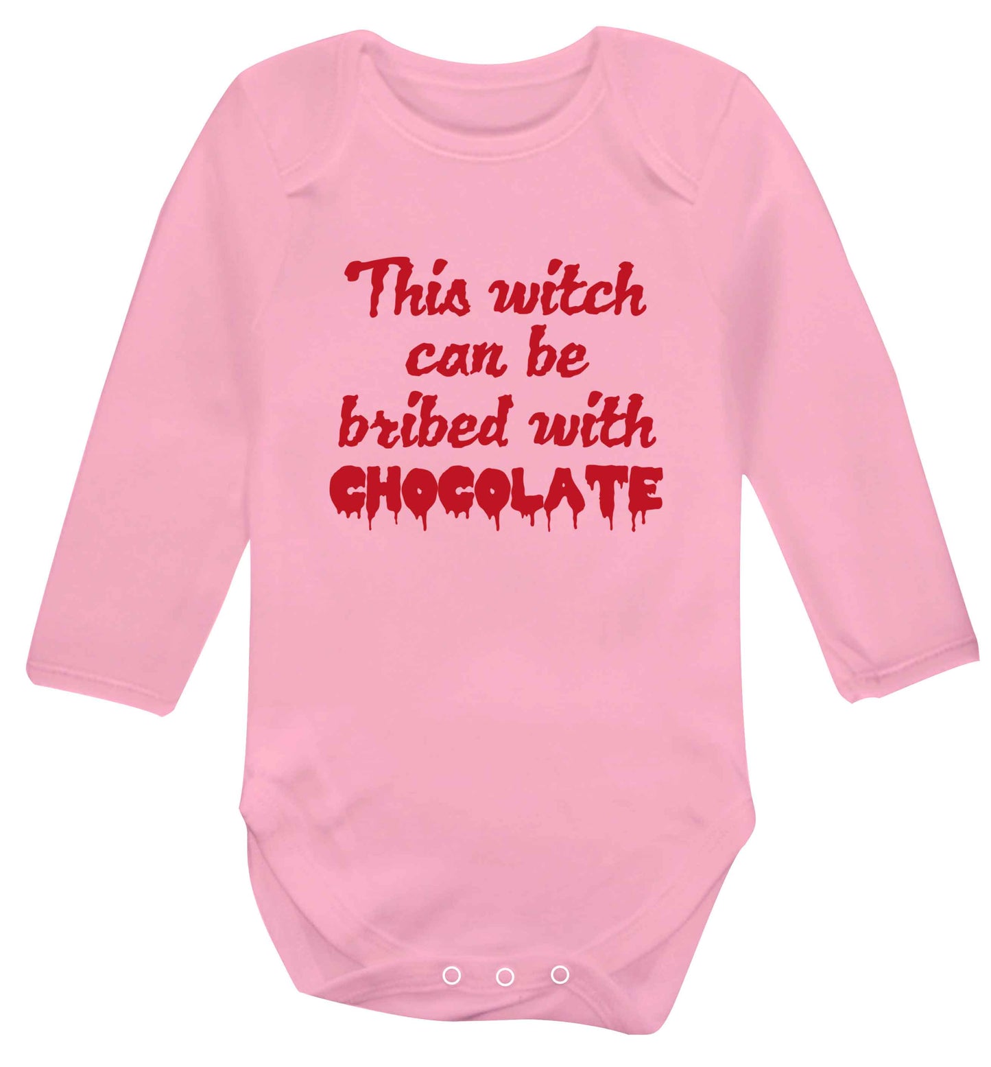 This witch can be bribed with chocolate baby vest long sleeved pale pink 6-12 months