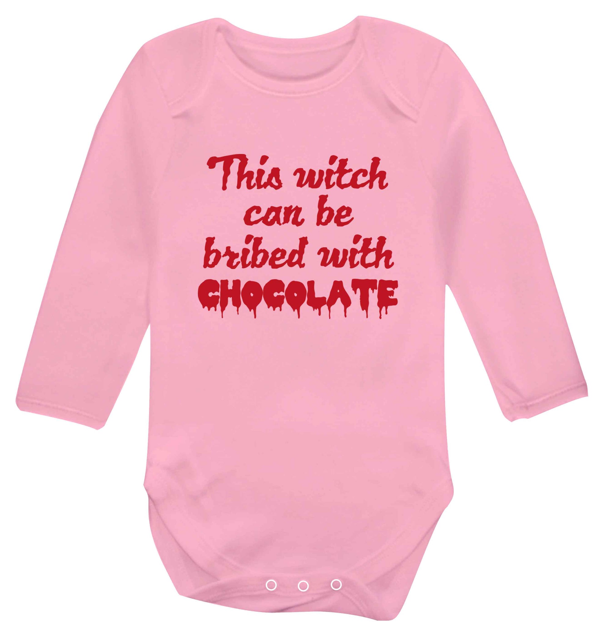 This witch can be bribed with chocolate baby vest long sleeved pale pink 6-12 months