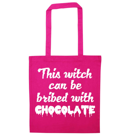 This witch can be bribed with chocolate pink tote bag