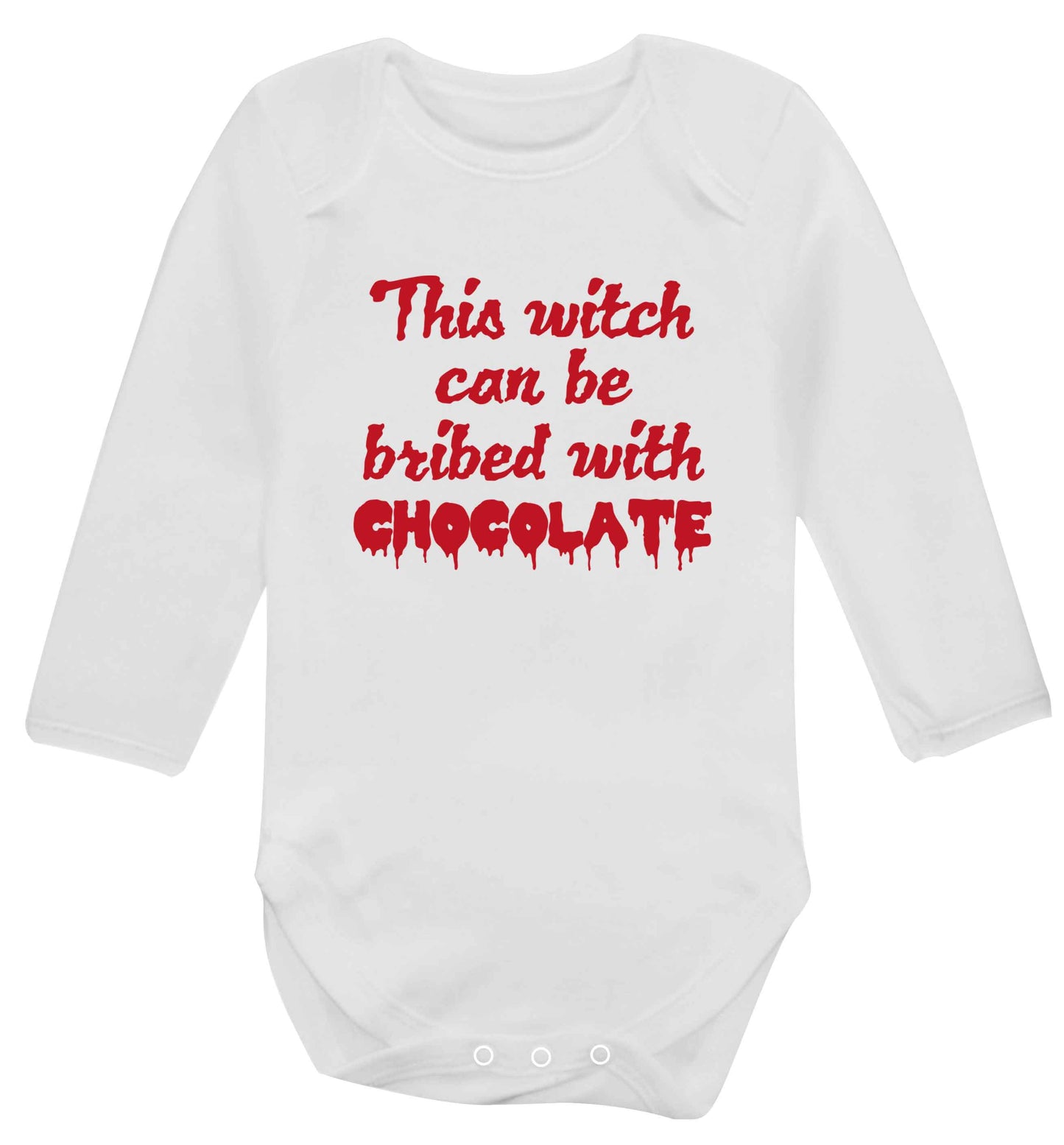 This witch can be bribed with chocolate baby vest long sleeved white 6-12 months