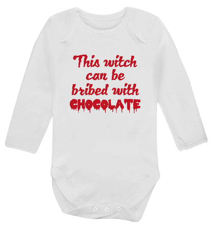 This witch can be bribed with chocolate baby vest long sleeved white 6-12 months