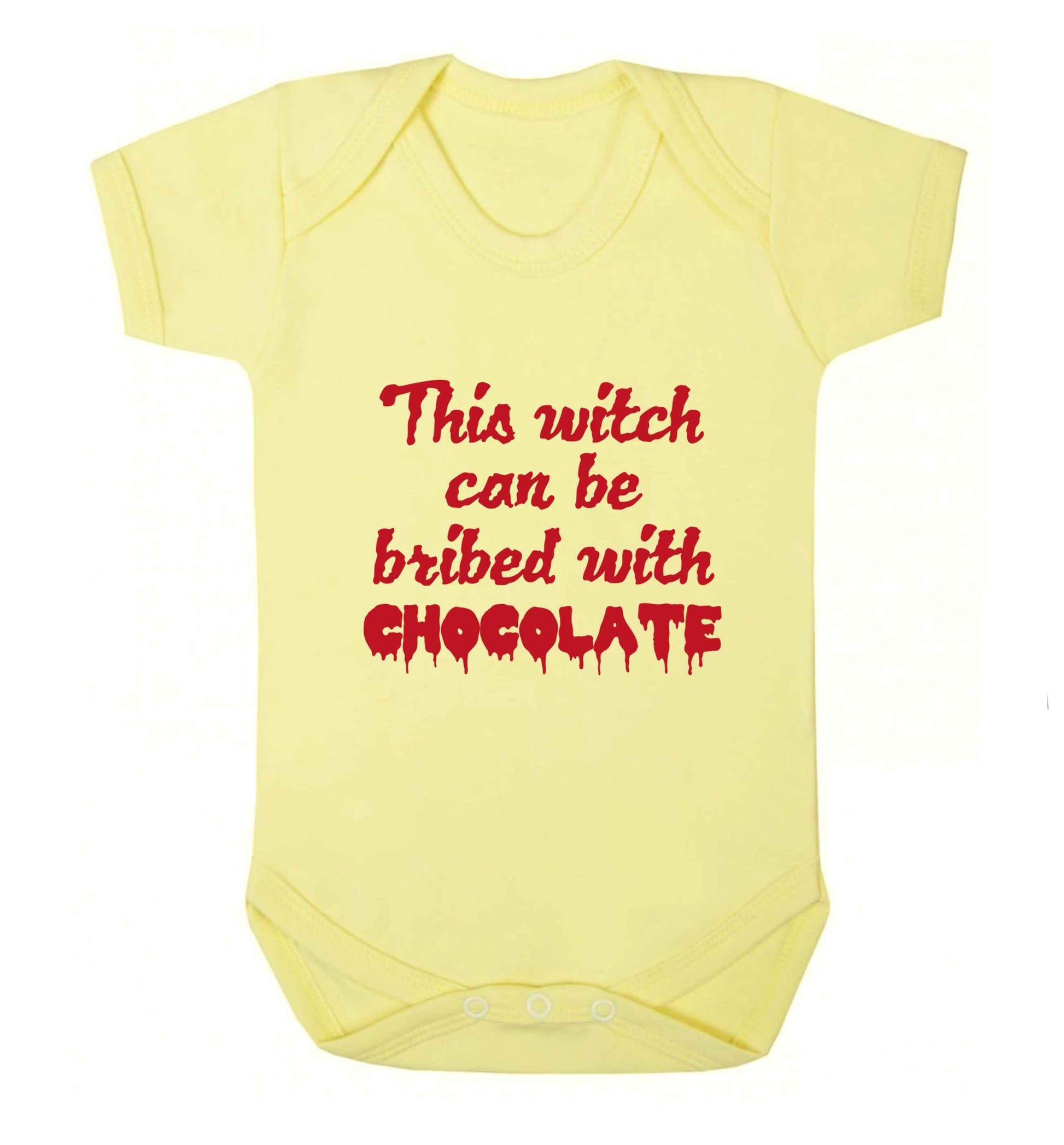 This witch can be bribed with chocolate baby vest pale yellow 18-24 months