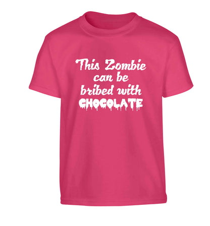 This zombie can be bribed with chocolate Children's pink Tshirt 12-13 Years