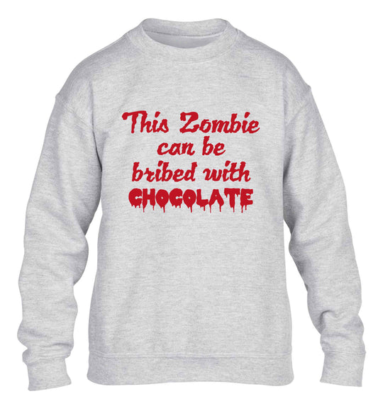 This zombie can be bribed with chocolate children's grey sweater 12-13 Years