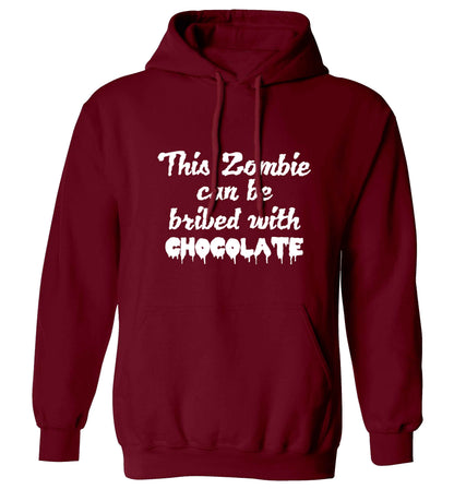 This zombie can be bribed with chocolate adults unisex maroon hoodie 2XL