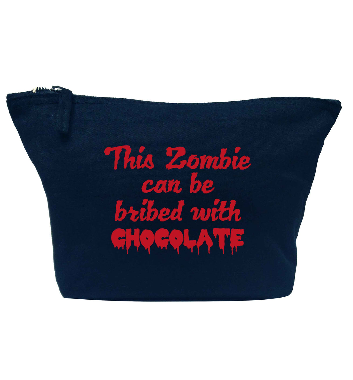 This zombie can be bribed with chocolate navy makeup bag