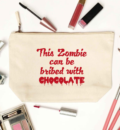 This zombie can be bribed with chocolate natural makeup bag