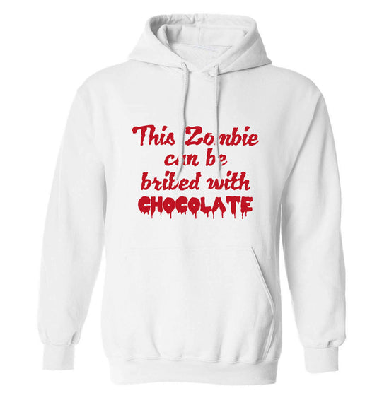 This zombie can be bribed with chocolate adults unisex white hoodie 2XL