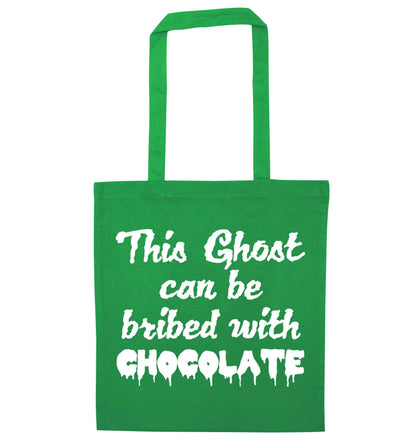 This ghost can be bribed with chocolate green tote bag