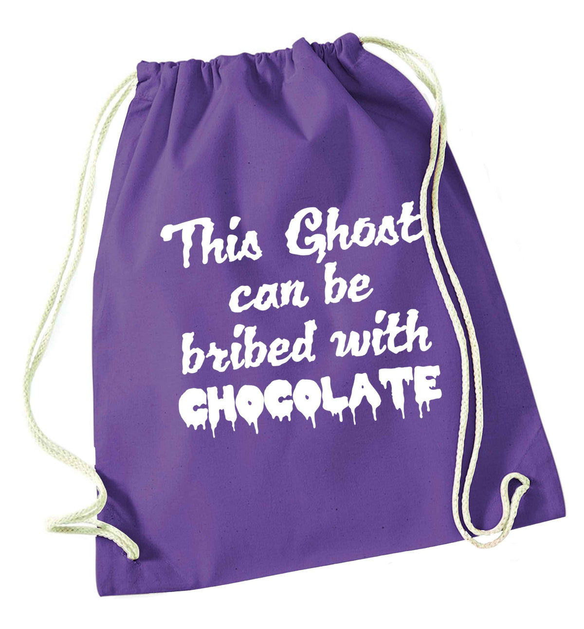 This ghost can be bribed with chocolate purple drawstring bag