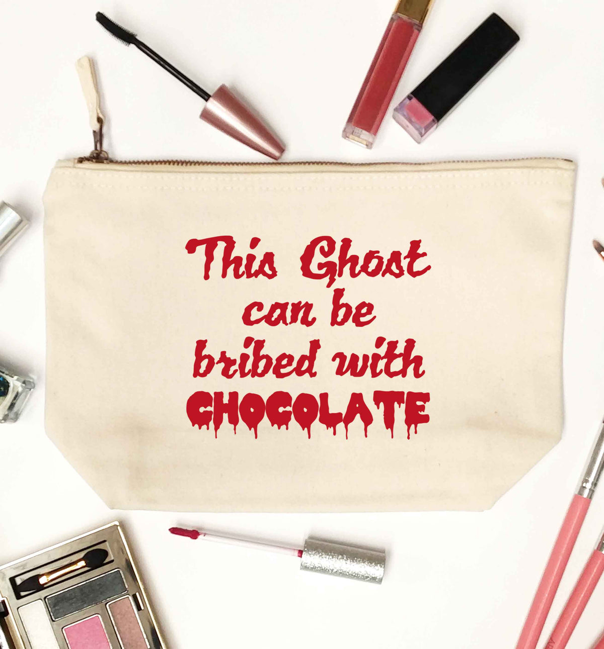 This ghost can be bribed with chocolate natural makeup bag