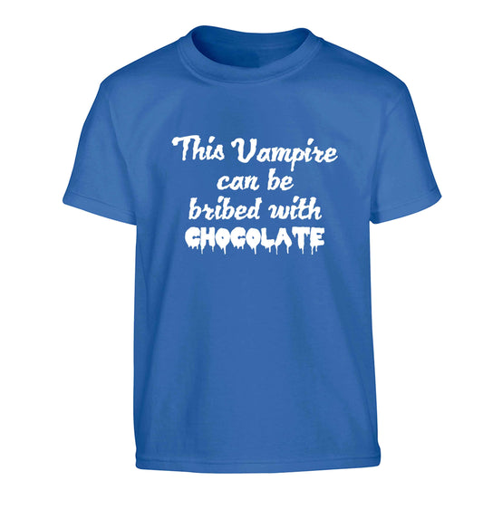 This vampire can be bribed with chocolate Children's blue Tshirt 12-13 Years
