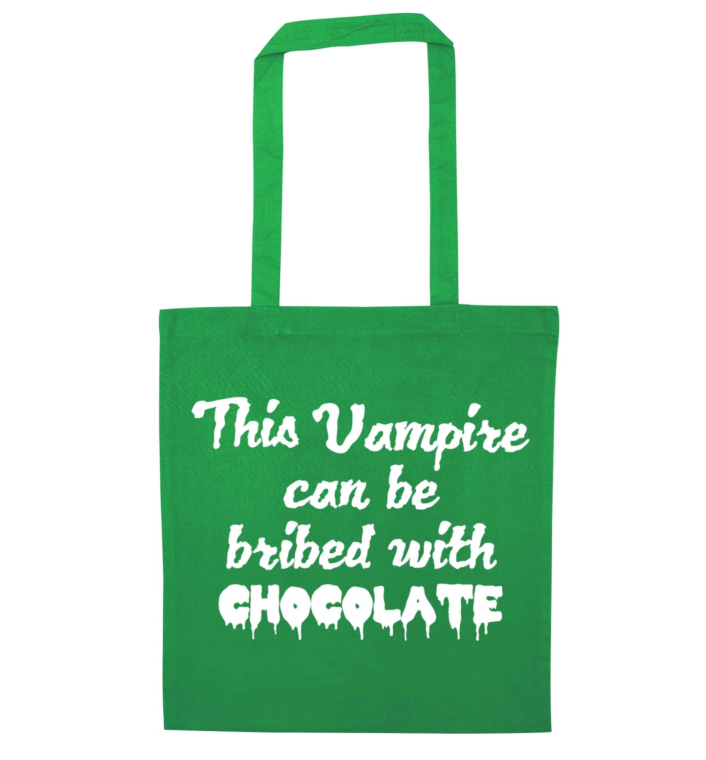This vampire can be bribed with chocolate green tote bag