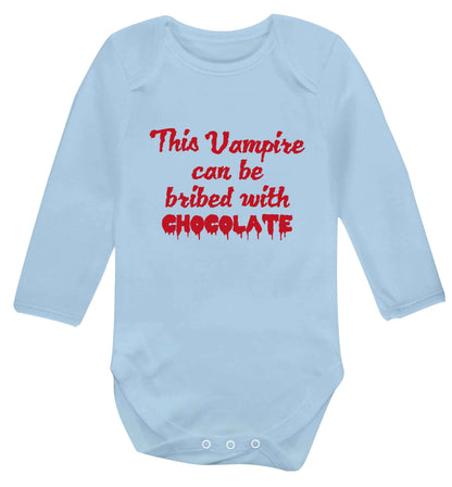 This vampire can be bribed with chocolate baby vest long sleeved pale blue 6-12 months